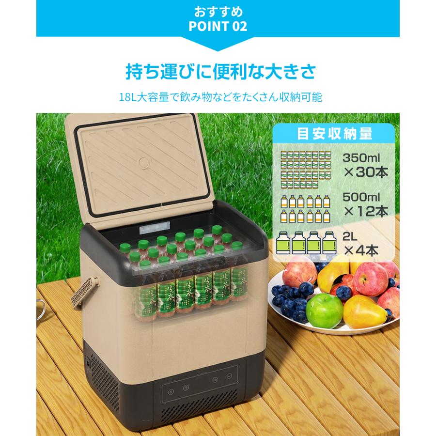 車載冷蔵庫 18L -20℃〜20℃ 55W ポータブル冷蔵庫 バッテリー内蔵可能