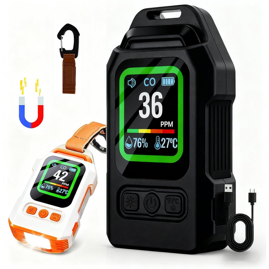 一酸化炭素チェッカー 一酸化炭素警報器 CO検知器 高精度 USB充電式 2000mAh 300時間待機 マグネット式 IP65防水 懐中電灯 LED 湿度 温度測定 携帯便利 室内室外 | 