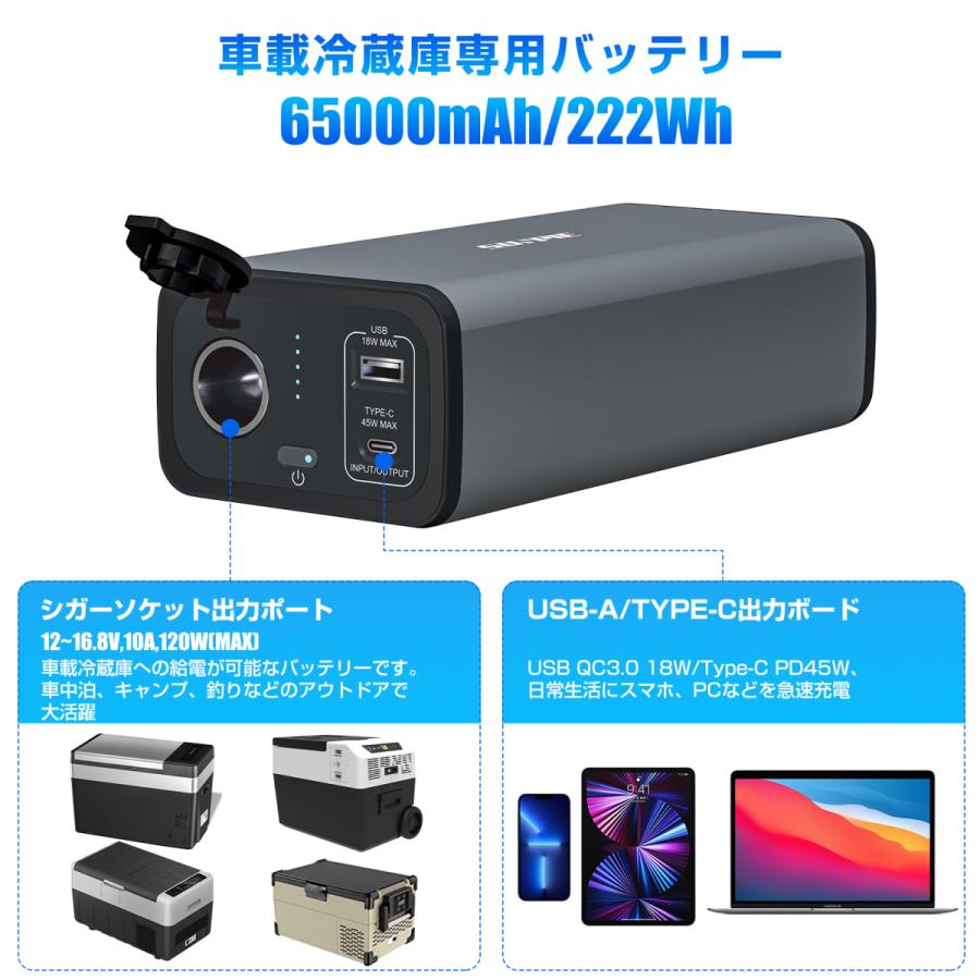 2021正規激安】車載冷蔵庫専用バッテリー ポータブル電源 65000mAh