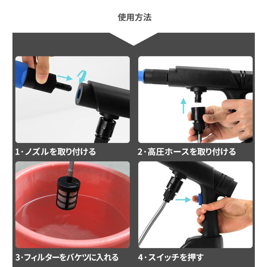 高圧洗浄機 コードレス 充電式 18V 吐出圧力5Mpa 吐出水量3.5L