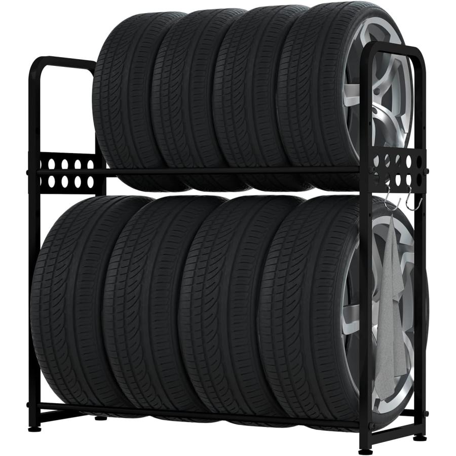 meichepro タイヤラック タイヤスタンド 二段式タイヤスタンド 縦置き