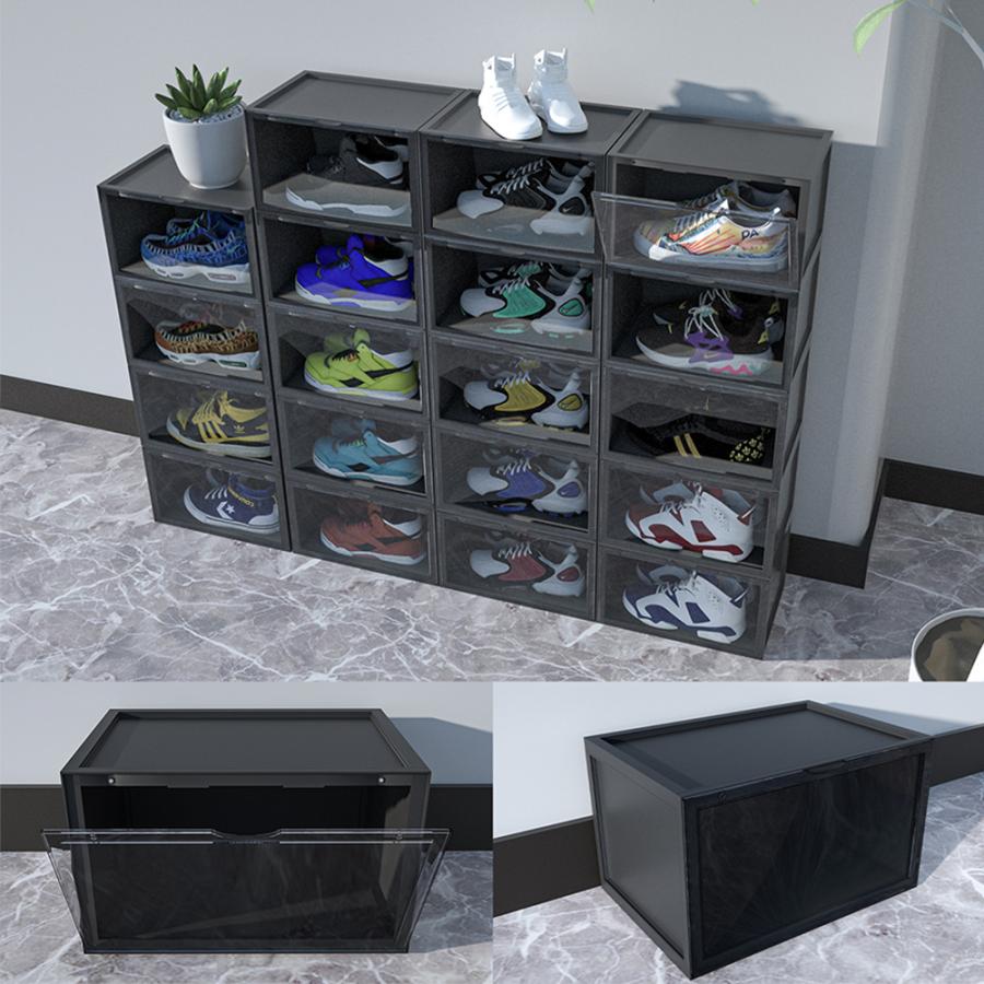 通販 激安 シューズラック シューズボックス おしゃれ 靴収納 6個セット クリア スニーカー 靴箱 下駄箱 防汚 防塵 透明 省スペース 扉付き 大容量 収納ケース 防水