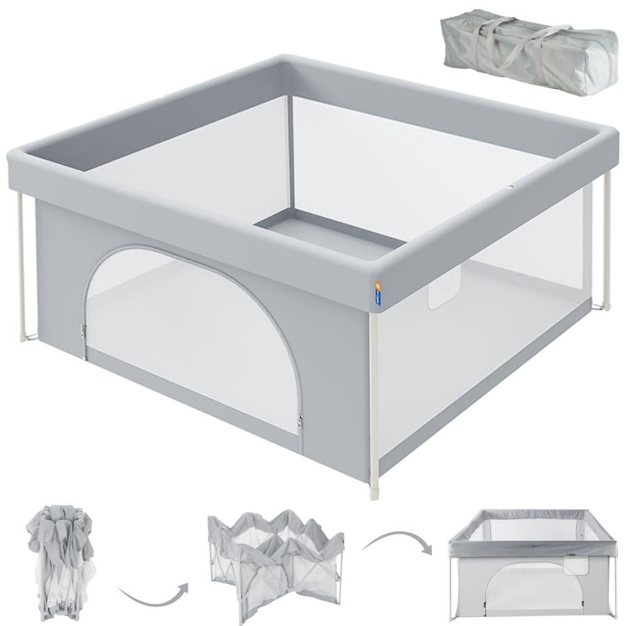 ベビーサークル メッシュ 折りたたみ 扉付き コンパクト