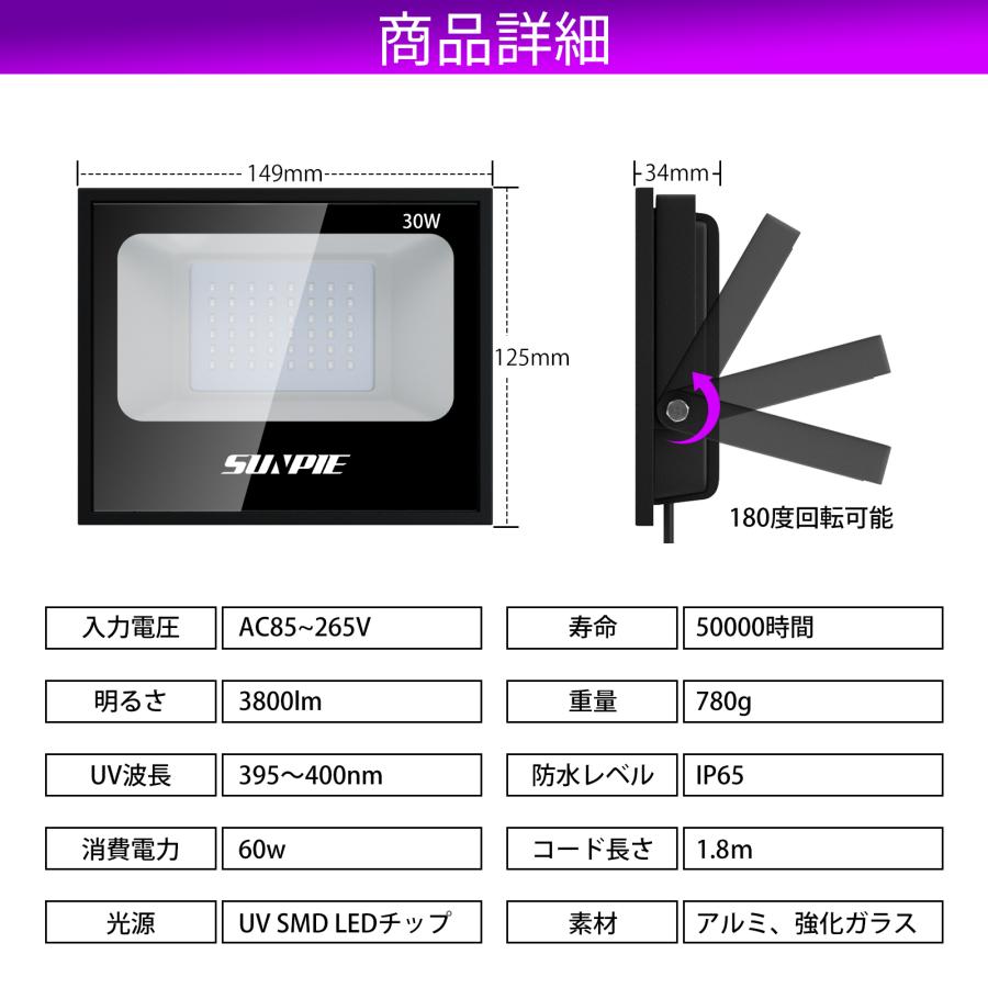 ブラックライト 60W 紫外線ライト 投光器 LED uvライト 夜光ライト 365