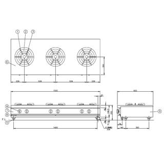 コメットカトウ　ガスレンジ　XYSシリーズ　XYS-15603T-C　D=600　XYSカウンタータイプ　1500×600×250　ＬＰＧ(プロパンガス)