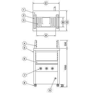 押切電機　スタンド型　電気グリラー(両面焼)　(上下3段焼棚付)　G-12HW　810×550×1050　高さ=1050