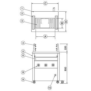 押切電機　スタンド型　電気グリラー(両面焼)　高さ=850　G-12W　(上3段下1段焼棚付)　810×550×850