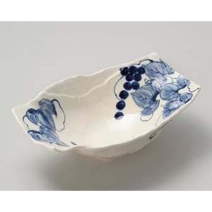 和食器 ミ028-048 手書き絵瀬戸ぶどう舟形盛鉢