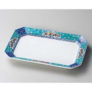 和食器 テ161-058 グリン花小紋高台長皿