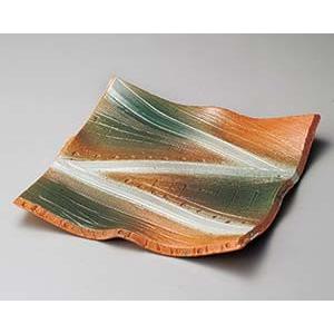 和食器 ト185-018 灰釉ヒワ掛け角皿