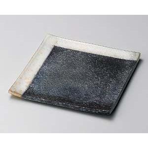 和食器 メ189-098 黒窯変角白掛け分け5.1角皿