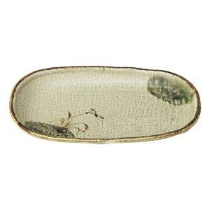 和食器 オ468-728 織部流し芦絵 8.0小判皿