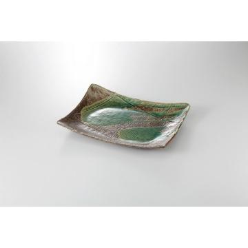 和食器 緑釉なげかけ 角深皿 37K248-03 まごころ第37集