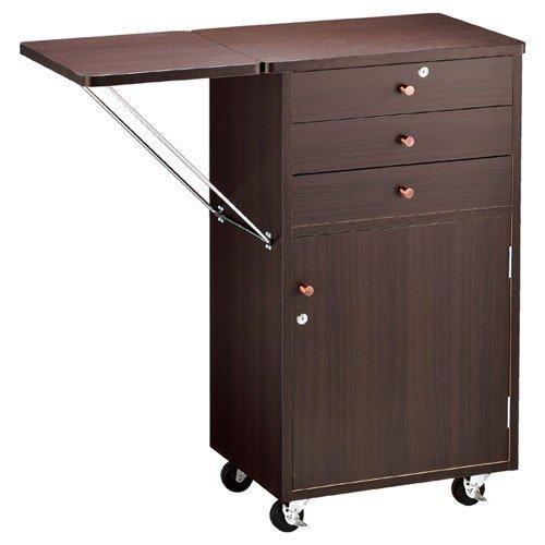 木製作業台 収納付き 錠付き ダークブラウン