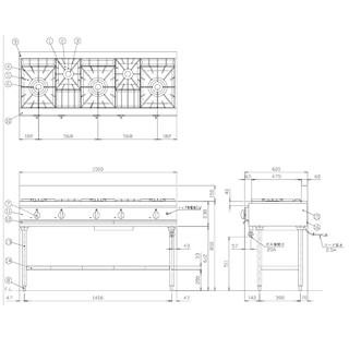 コメットカトウ　ガスレンジ　DX2シリーズ　D=600　1500×600×850　DX2-1560T　ＬＰＧ(プロパンガス)　テーブルタイプ