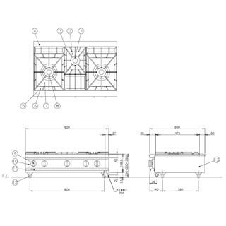 コメットカトウ　ガスレンジ　XYシリーズ　XYカウンタータイプ　D=600　ＬＰＧ(プロパンガス)　900×600×250　XY-960T-C