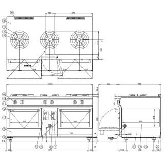 コメットカトウ　ガスレンジ　XYSシリーズ　XYS-15753A　D=750　レンジタイプ　1500×750×800　ＬＰＧ(プロパンガス)