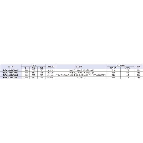 新荒磯4号　RGA-404B　13A　リンナイ　(1コック2バーナー)