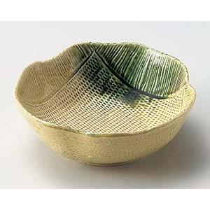 和食器 ユ040-038 黄瀬戸織部吹梅型5.0鉢