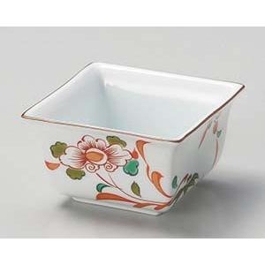 和食器 ウ065-038 赤絵草花 反四角小鉢