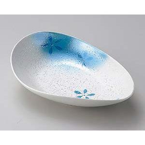 和食器 ロ197-018 ラスター花散らし変型楕円鉢(ブルー)