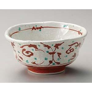 和食器 ア329-348 手描赤帯唐草変形5.5丼