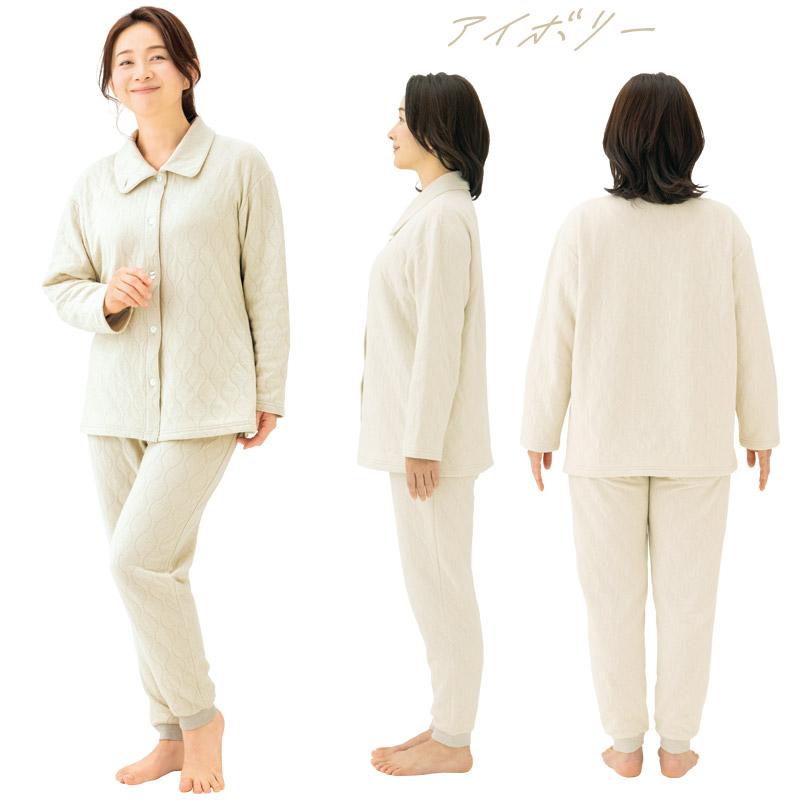 秋冬 腹巻き付きキルトパジャマ レディース 綿100% 保湿加工 上下