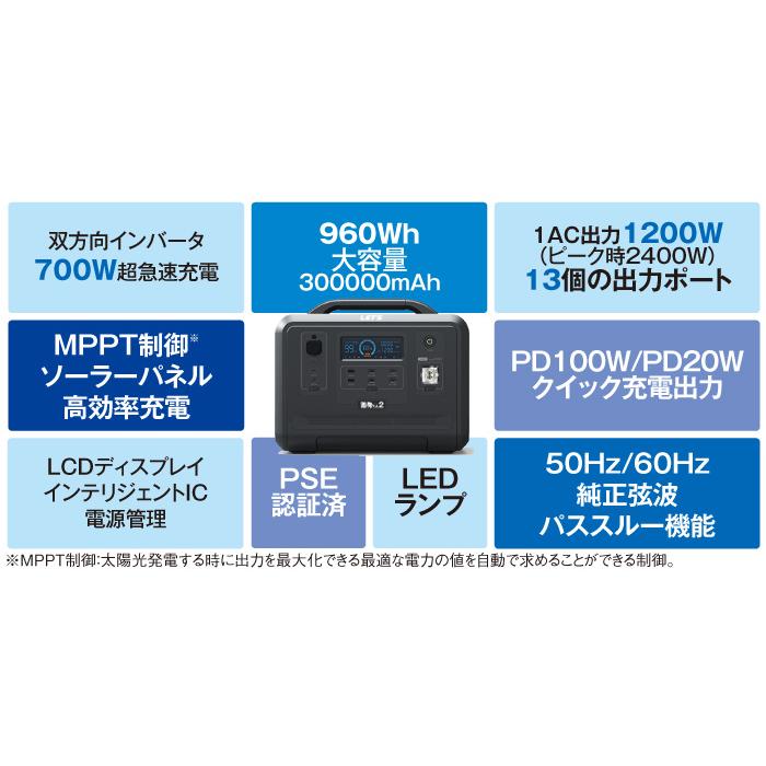レッツコーポレーション 蓄発くん2 960Wh ポータブル電源UPS無停電電源