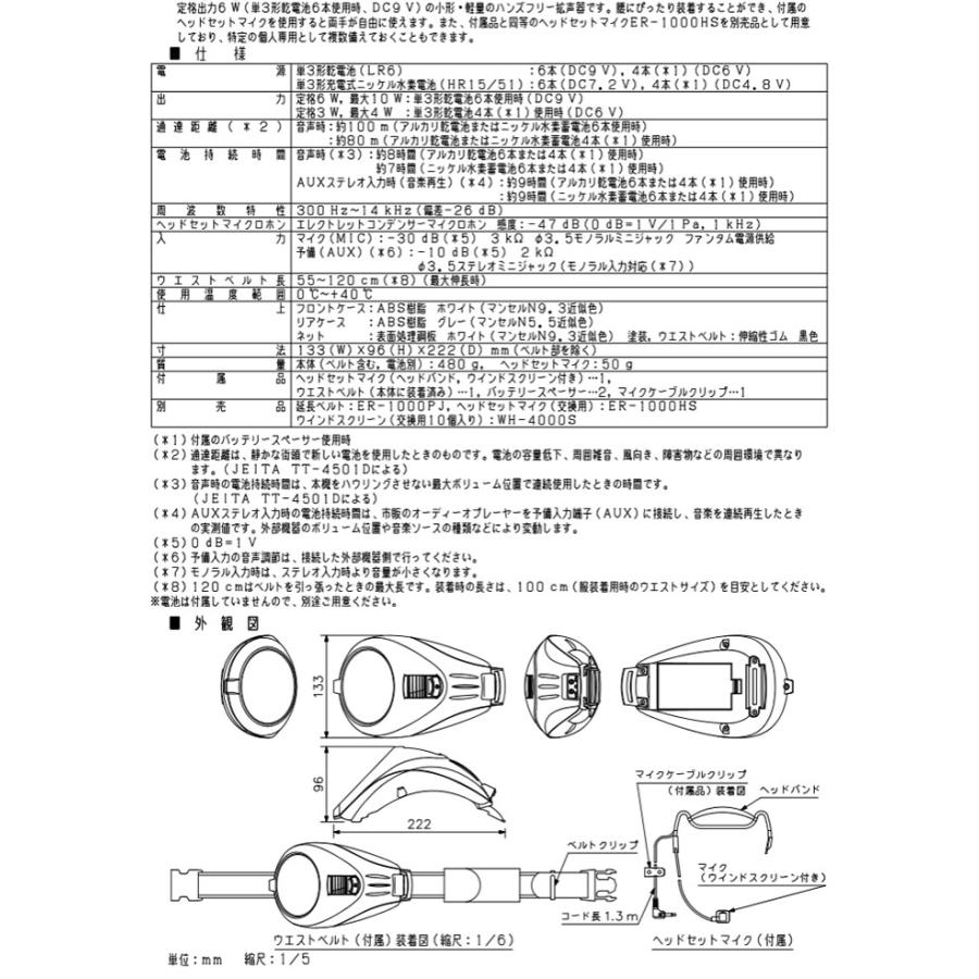 TOA ER-1000A-WH ハンズフリー拡声器 メガホン : meidentsu shop
