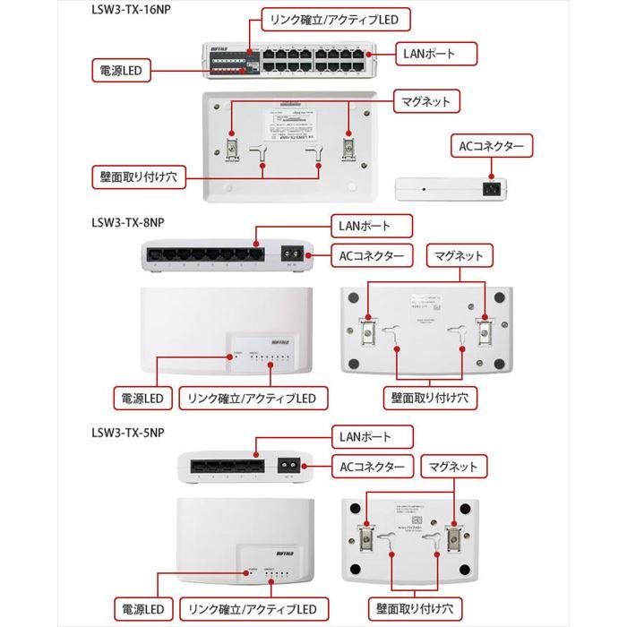 BUFFALO LSW3-TX-16NP 10/100M スイッチングハブ プラスチック筐