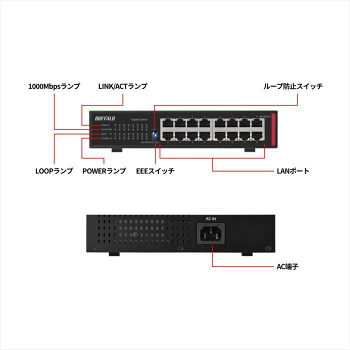 【2026年5月中旬頃入荷予定】BUFFALO BS-GU2216 法人向け レイヤー2 Giga アンマネージスイッチ 16ポート ブラック バッファロー_7