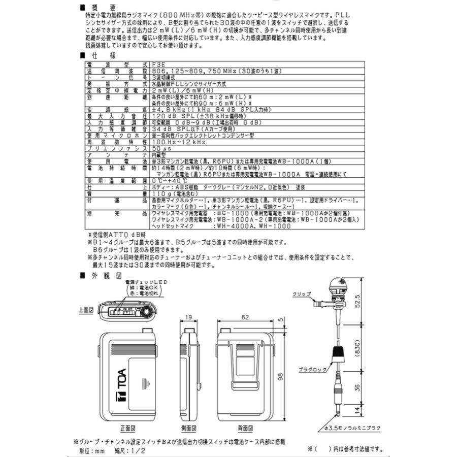 TOA WM-1320 ワイヤレスマイク タイピン型 800MHz帯 : meidentsu