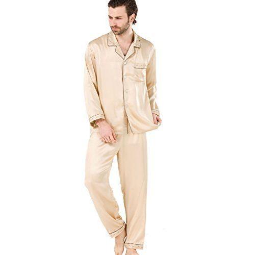 高い素材 パジャマ メンズ シルク 紳士用 ブランド シルク１００ 男性用 ベージュゴールド 刺繍 パイピング L 柔らかい Geolandscapes Com Au