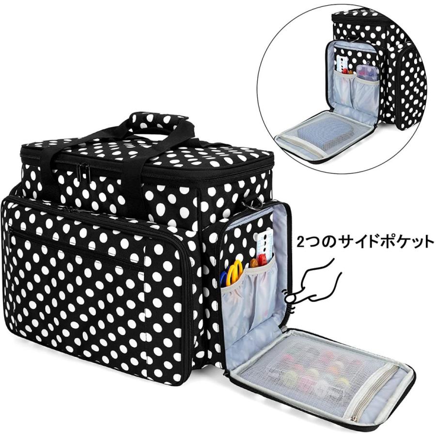Luxja ミシンケース ハードボード付き 裁縫道具もまとめて収納 クッション性(ブラックドット)｜meiho-store｜03
