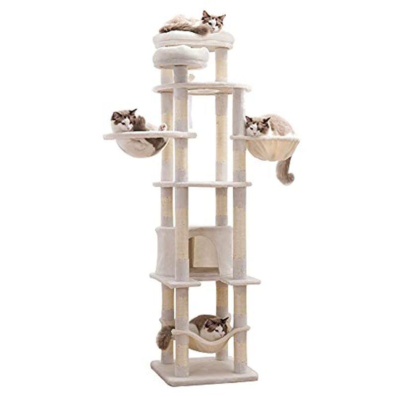 Mwpo 多頭飼いキャットタワー 猫タワー 猫 キャット タワー 透明宇宙船付き 肉球見放題 猫用品 据え置き 匂いなし 大型猫 爪とぎ お