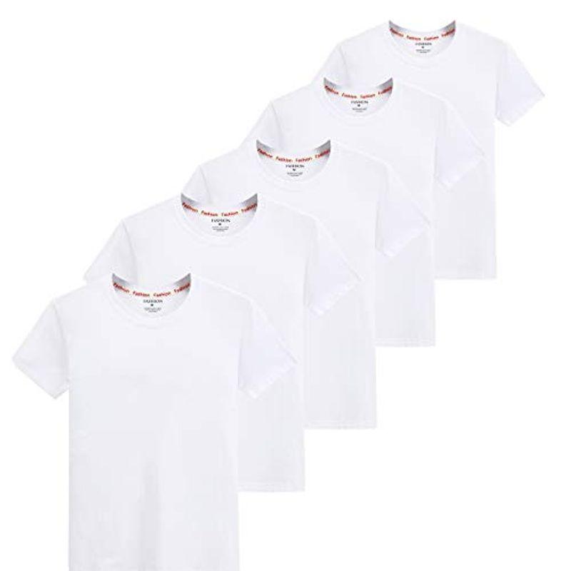 インナーシャツ メンズ ５枚組 綿100% 抗菌防臭加工 半袖クルーネック Tシャツ やわらか肌着 白 (ホワイト, XL=日本M)