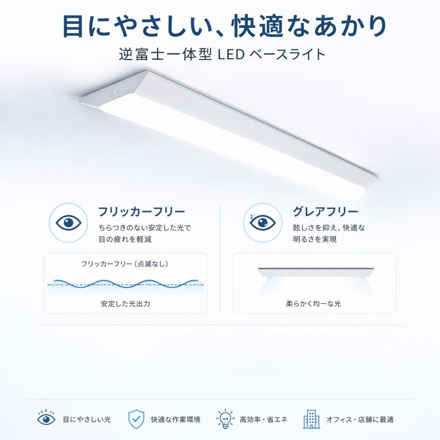 ledベースライト 40W型 2灯相当 逆富士 LED蛍光灯 器具一体型 一体型