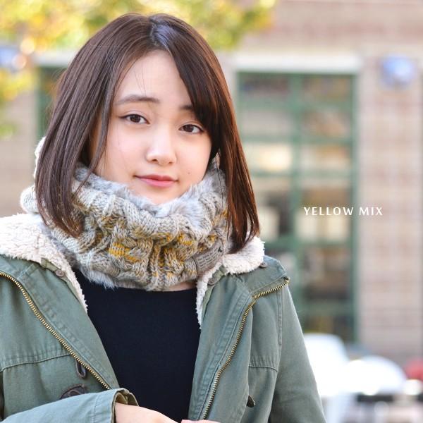 イタリア糸 ショート スヌード ファー ミックス ケーブルニット ニット