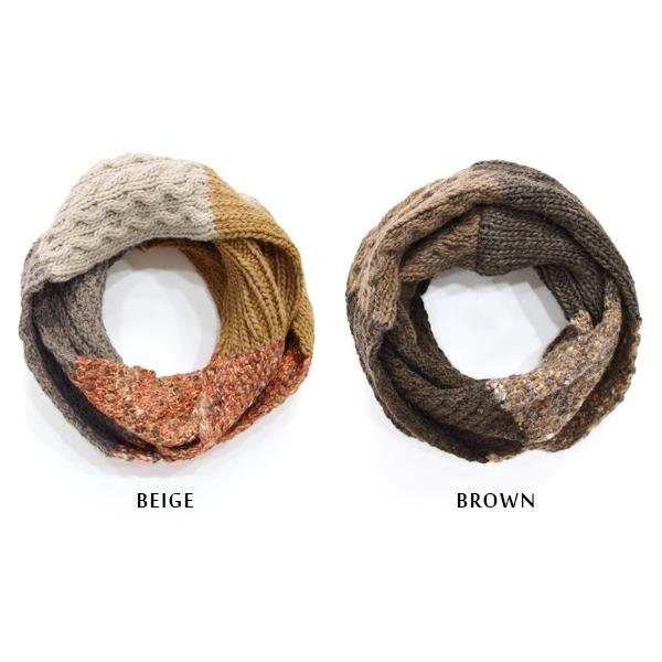 スヌード イタリア糸 切り替え リブ編み ケーブル編み ミックス ニット