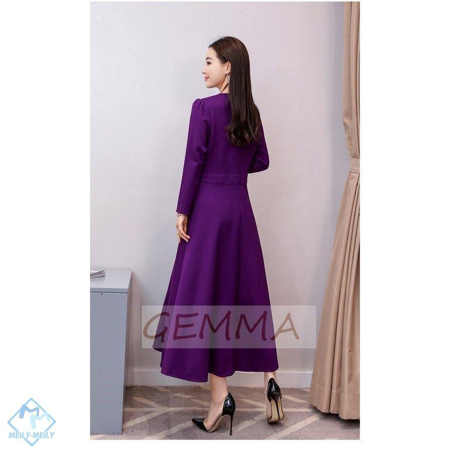 正規品販売 ワンピース レディース 秋 マキシ丈ワンピース きれいめ ワンピース ドレス 長袖 ベルト付き ｖネック 大きいサイズ Aラインワンピ 通勤 オシャレ 着痩せ 4色 ワンピース カラー パープル Acte Paris Org