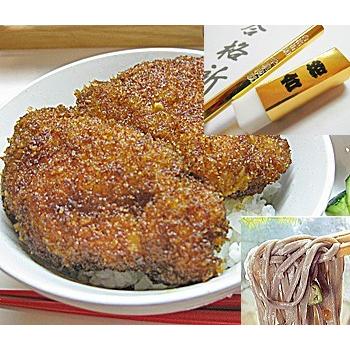 合格祈願 合格 カツ丼＆越前そば セット トンカツ(冷凍)6枚前後入 ×2袋入＆越前そば6人前 入 縁起物 合格鉛筆 1本 消しゴム 1個付き｜meisankobo