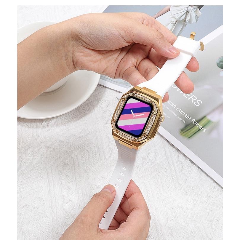 45mm 金石 apple watch ダイヤ ホワイトバンド カスタム 金属の通販は 