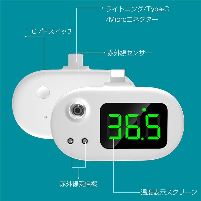 Usb温度計 スマホに装着 非接触式温度計 赤外線温度計 充電不要 電池不要 設定不要 華氏 Android全対応 見やすい 高精度 摂氏 放射ゼロ 期間限定送料無料 衛生 5cm計測距離 Iphone