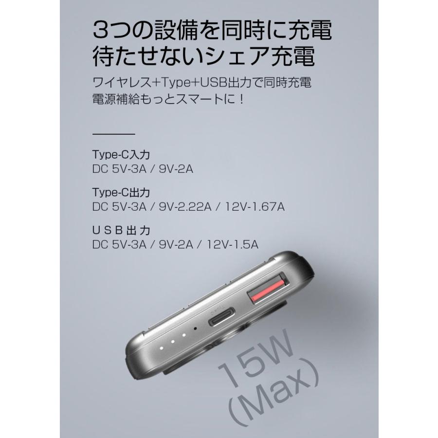 【クーポンで2180円★5/16まで】ワイヤレスモバイルバッテリー 10000mAh 磁気吸着 Type-C入力/出力 ワイヤレス出力 PD QC QI対応 iphone13用 20W高速充電｜meiseishop｜05