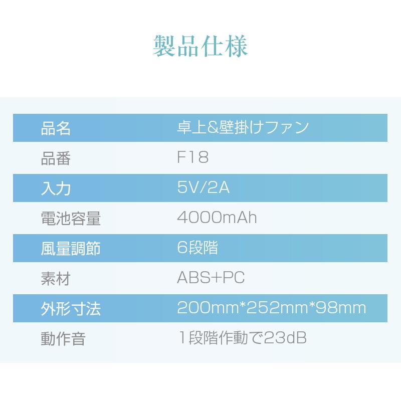 扇風機 卓上 壁掛け 2WAY 4000mAh電池内蔵 最大15時間持続 省エネ 120°左右首振り 軽量 パワフル 広角送風 季節家電 クール用品 空気循環 涼しい 暑気払い｜meiseishop｜23