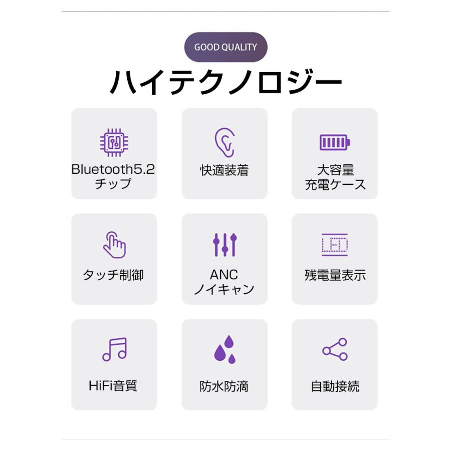ワイヤレスイヤホン Bluetooth5.2 ANC技術 アクティブノイズキャンセリング 左右分離型 マイク対応 HI-FI高音質 超軽量 耳掛け型 IPX7防水 スポーツ向け | 明誠 | 06