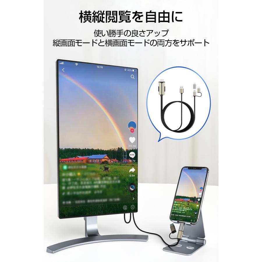 ミラーリングケーブル HDMI変更ケーブル ミラーキャスト Micro Type-C iPhoneコネクター付き ストリーミング端末 テレビにスマホの画面を映す｜meiseishop｜17