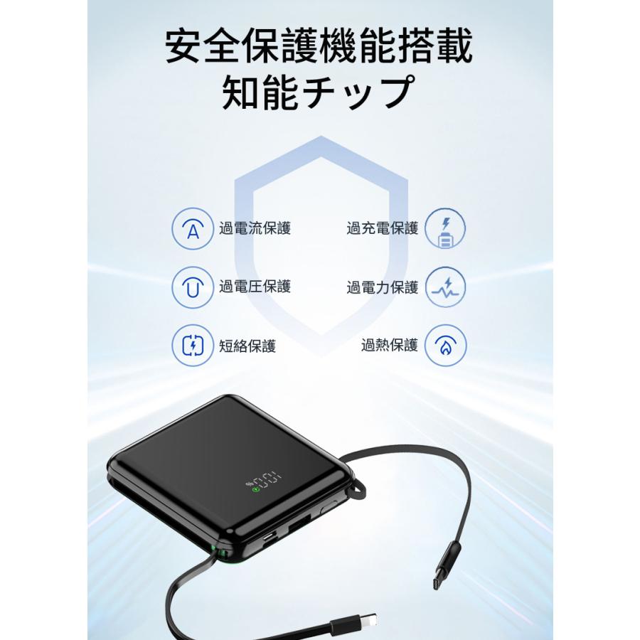 モバイルバッテリー 15000mAh Type-C iPhone 2本ケーブル内蔵 USB-C入力/出力ポート ストラップ機能 安全保護機能搭載 ミニサイズ 軽量 PSE認証済み｜meiseishop｜10