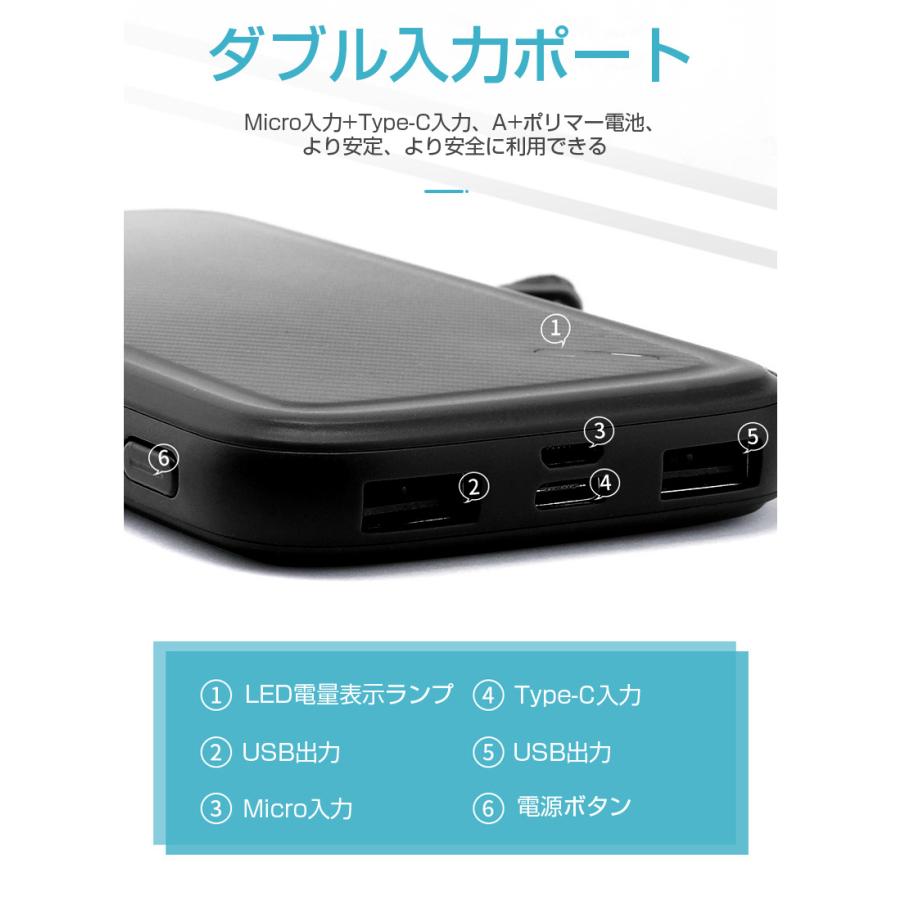 モバイルバッテリー 12000mAh パワーバンク 充電器 電量表示 小型 軽量 薄型 ストラップ付き Micro入力 Type-C入力 2台同時充電 5V/2A 予備電源 PSE認証済み｜meiseishop｜17