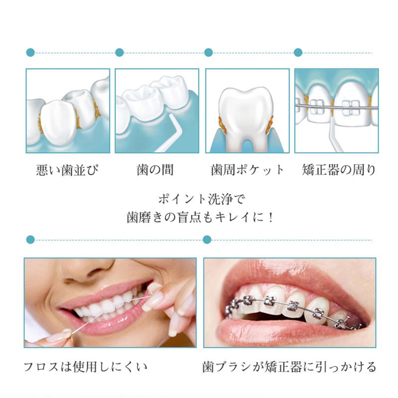 口腔洗浄器 ジェットウォッシャー 歯ブラシ 口内洗浄 虫歯 歯周病 口臭 歯垢 プラーク 歯石 オーラルケア 4本ノズル付き 180ml水タンク USB充電式 据え置き型｜meiseishop｜04